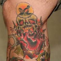 Zombie eats heart tattoo in colour