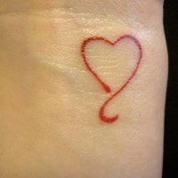 Small red line heart tattoo