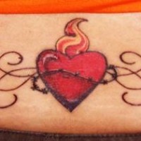 Flaming heart with tracery