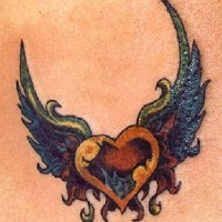 Colourful winged heart tattoo