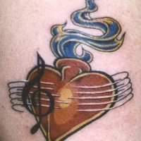 Musical heart with flames tattoo