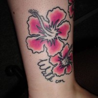 Minimalistic hibiscus flowers on leg
