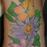 Hibiscus flowers tattoo on foot