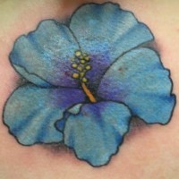 Realistic blue hibiscus flower tattoo