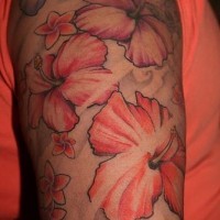 Hibiscus bunch of flowers tattoo in colour