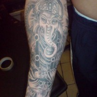 Black ink ganesha sleeve tattoo