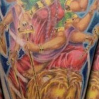 Hindu goddess duga with lion tattoo