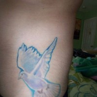 Tatuaje en la cadera, paloma suave con alas desplegadas