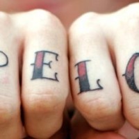 Knuckle tattoo, hope love, red and black styled