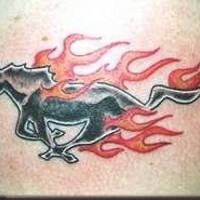 Running mustang in flames tattoo