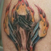 Flaming horse power tattoo in colour