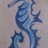 Tribal blue seahorse tattoo