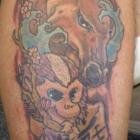 Le tatouage de cheval avec un singe et des hiéroglyphes