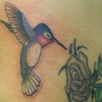 Blue hummingbird and flower tattoo