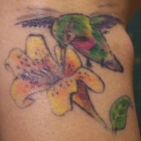 Detailed hummingbird and flower tattoo