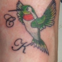 Hummingbird with initials tattoo