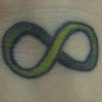 Green Infinity symbol wrist tattoo
