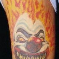 Insane clown in flame tattoo