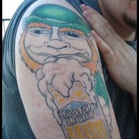 Leprechaun woth beer advertisment tattoo
