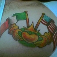Tatuaje en el símbolo de Claddagh mostrando la amistad entre Irlanda y los Estados Unidos
