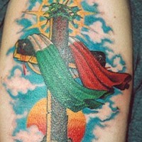 Italian cross coloured tattoo