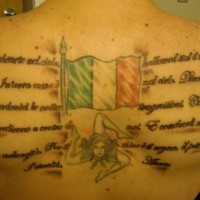 Italian flag and symbol tattoo on back