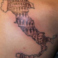 Italy coliseum in map tattoo