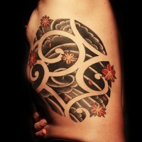 Asian tornado with flowers tattoo