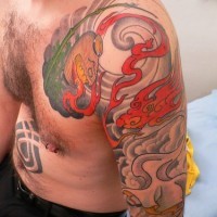 Yakuza style white dragon tattoo
