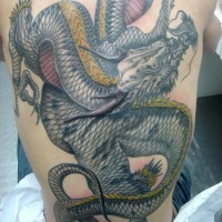 giapponese drago  nero opera d'arte tatuaggio largo