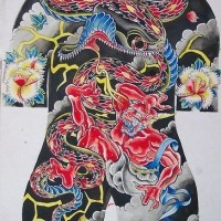 Diseño de un tatuje estilo japonés de un dragón rojo