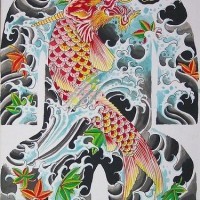 Diseño de un tatuaje estilo japonés de un pez en agua