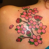Eleganter Kirschblüte-Zweig  Tattoo in Farbe