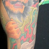 Japanese history coloured  sleeve tattoo