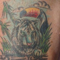 Tiger und Kakadu im Wald Tattoo