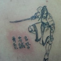 Black japanese warrior tattoo with characters