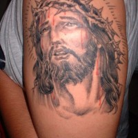 Jesus with blood on head tattoo