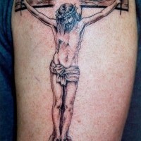 Jesus Kreuzigung mit Inschrift 
