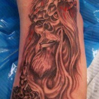 Jesus-Zombie Tattoo am Fuß