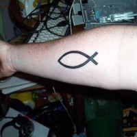 Jesus ichthys symbol tattoo on arm