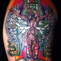 Tatuaje a color de Jesús representado como deidades hindúes