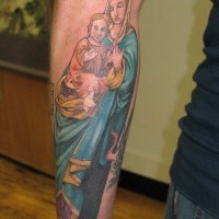 Mary and baby Jesus tattoo in colour
