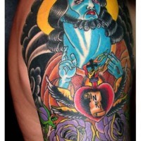 Surreal and colourful Jesus tattoo
