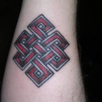 Red celtic knot tracery tattoo