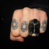 Knuckle tattoo,rings- circles with stars inside
