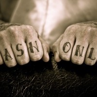 Knuckle tattoo, cash only, black big letters