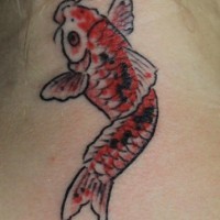 Red koi fish tattoo on neck