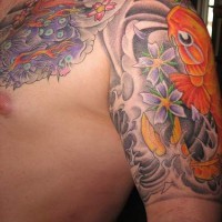 Koi fish and demon yakuza tattoo