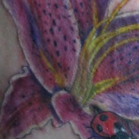 Ladybug on detailed flower tattoo