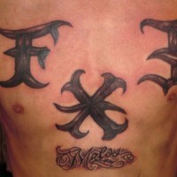 Large signs  chest tattoo